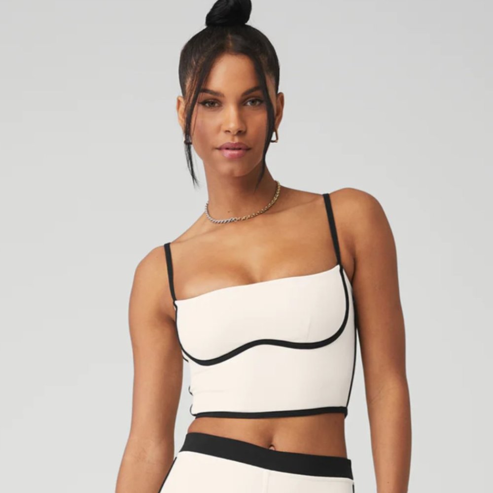 Alo Airbrush Streamlined Bra Tank Ivory/Black SOLD OUT EVERYWHERE